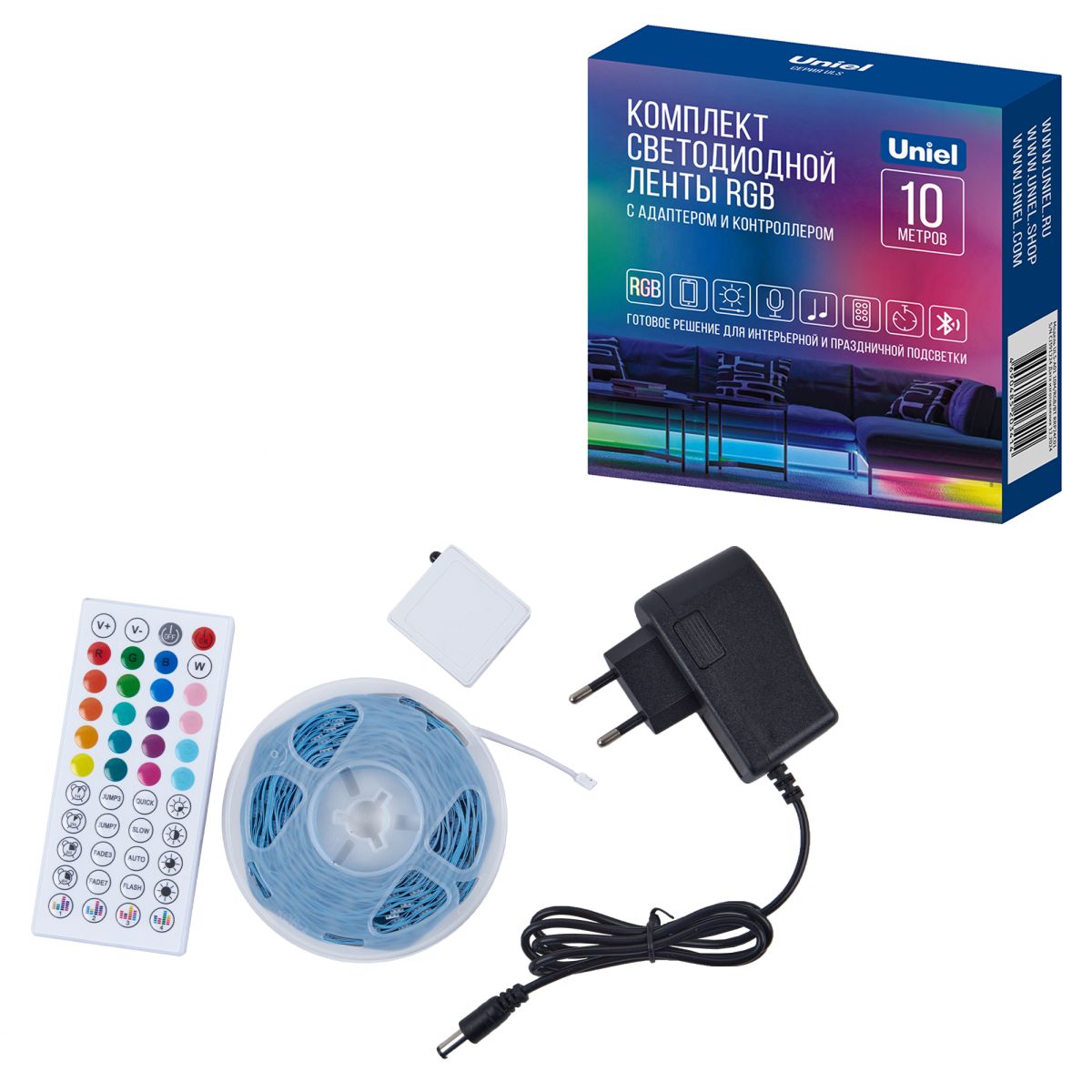 Светодиодная лента (комплект) Uniel ULS-A01 10M/RGB/BT RRP24C01 UL-00012815 Светодиодная лента (комплект) Uniel ULS-A01 10M/RGB/BT RRP24C01 UL-00012815