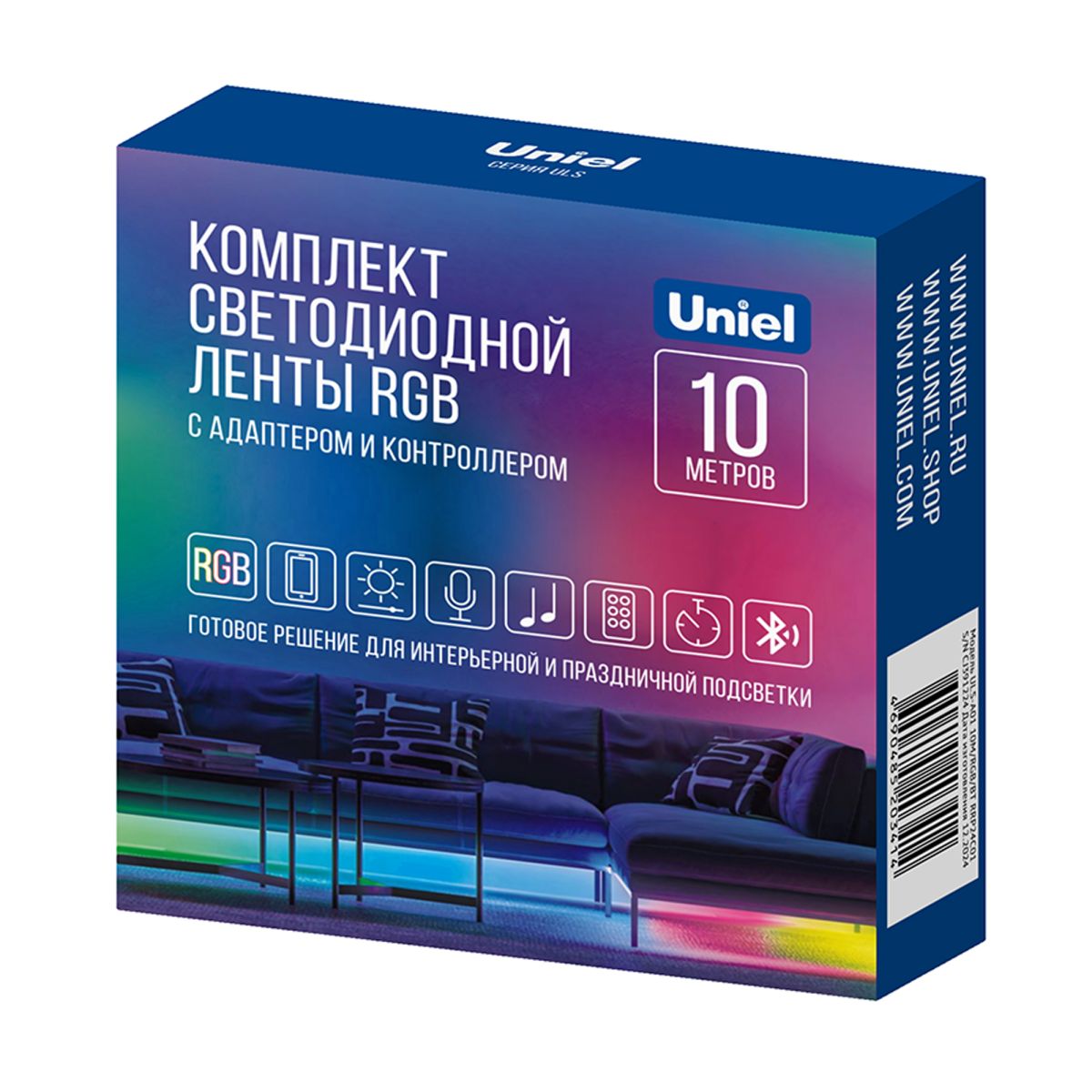 Светодиодная лента (комплект) Uniel ULS-A01 10M/RGB/BT RRP24C01 UL-00012815 Светодиодная лента (комплект) Uniel ULS-A01 10M/RGB/BT RRP24C01 UL-00012815