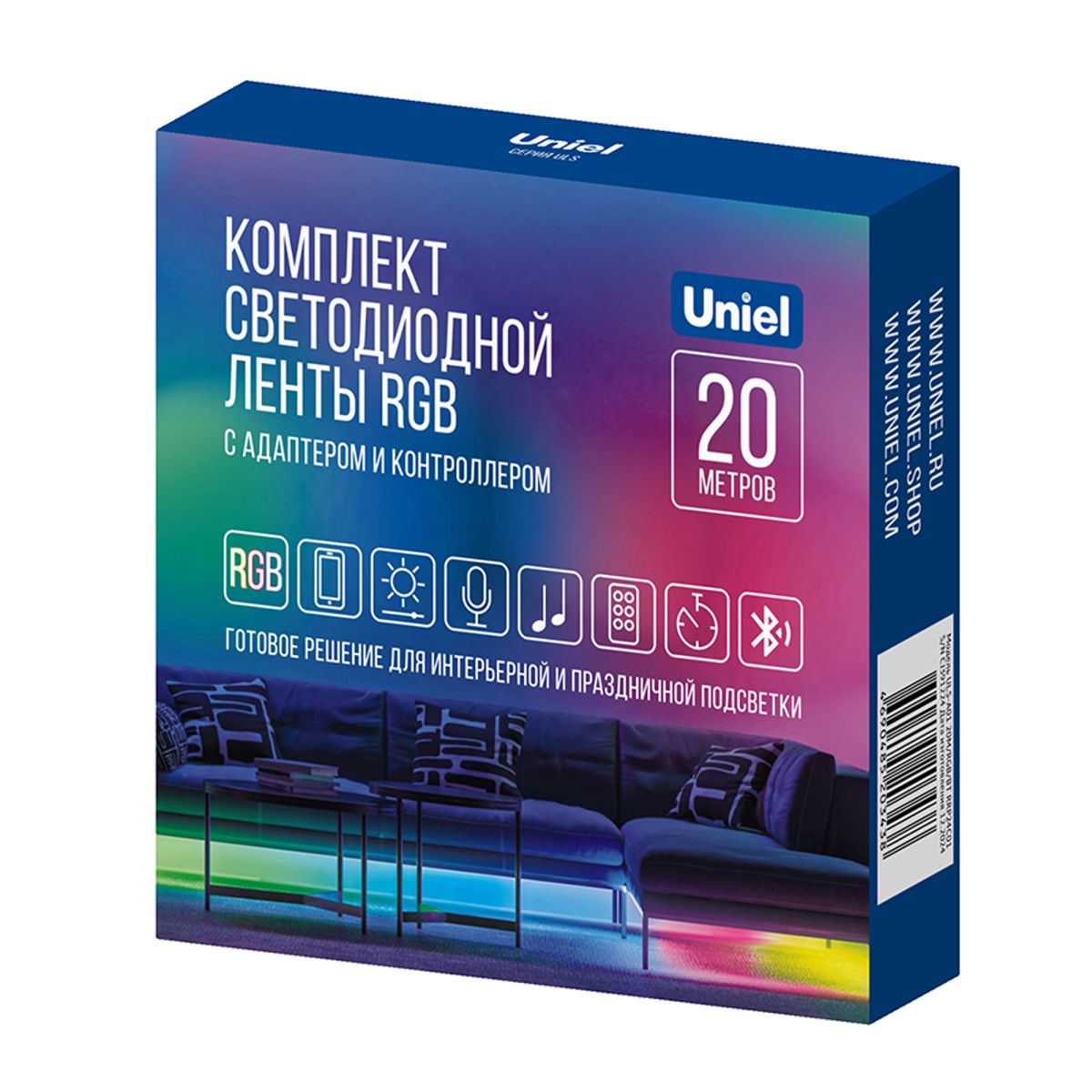 Светодиодная лента (комплект) Uniel ULS-A01 20M/RGB/BT RRP24C01 UL-00012816 Светодиодная лента (комплект) Uniel ULS-A01 20M/RGB/BT RRP24C01 UL-00012816