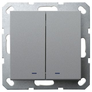 Выключатель двухклавишный Jasmart со светодиодом в комплекте с накладкой 10A 250V цвет алюминий G3023NS