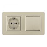Выключатель двухклавишный с розеткой Arte Milano SET16-2-40-1-30-2 shampan