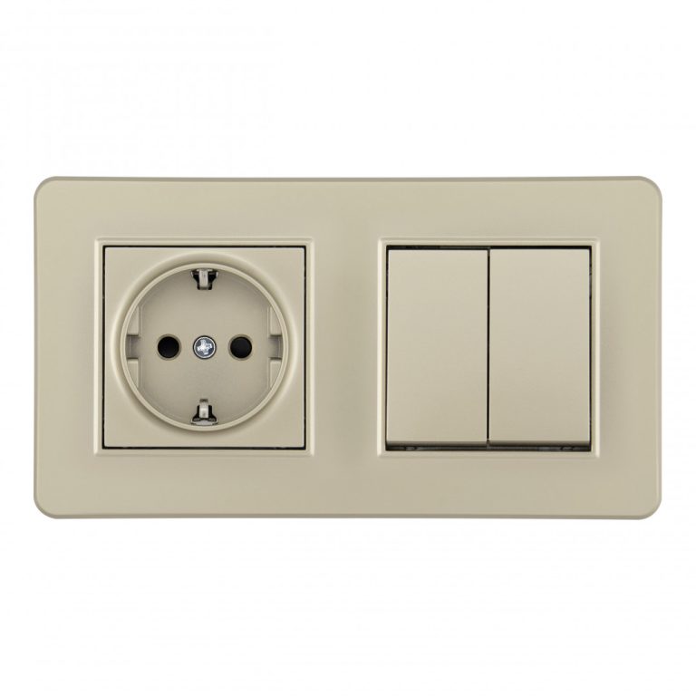 Выключатель двухклавишный с розеткой Arte Milano SET16-2-40-1-30-2 shampan
