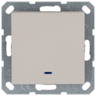 Выключатель одноклавишный проходной со светодиодом 10A 250V с накладкой, цвет Тауп Jasmart G3012NT