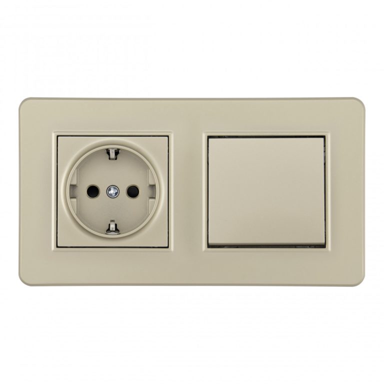 Выключатель одноклавишный с розеткой Arte Milano SET16-2-40-1-30-1 shampan