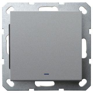 Выключатель со светодиодом одноклавишный Jasmart в комплекте с накладкой 10A 250V цвет алюминий G3011NS