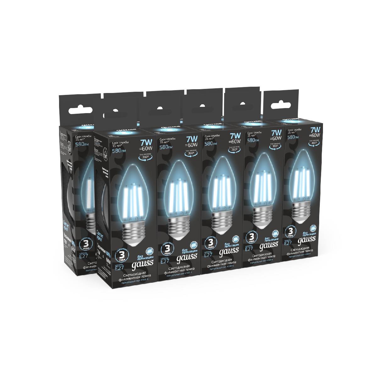 Лампа светодиодная Gauss Filament E27 7W 4100K 103802207 Лампа светодиодная Gauss Filament E27 7W 4100K 103802207