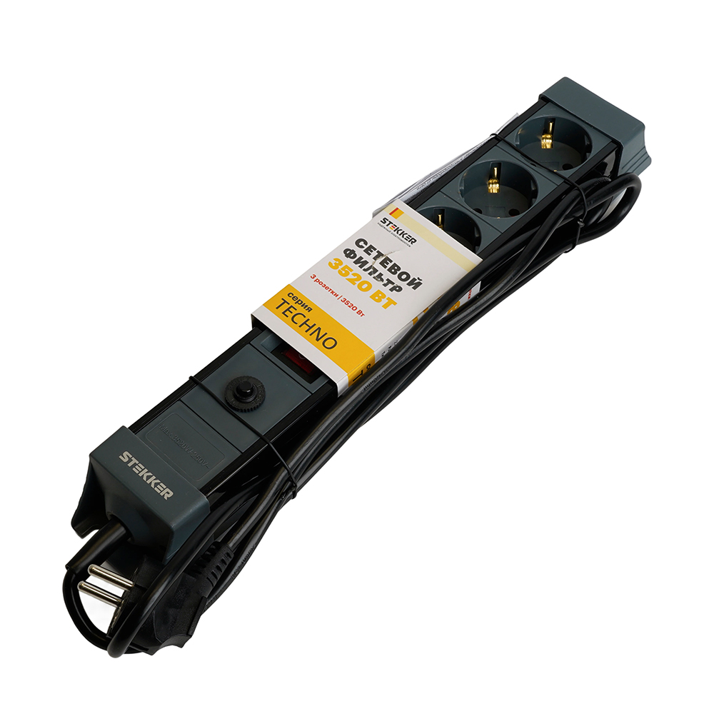 Сетевой фильтр 3-местный с/з Stekker Techno HM22-31-02 50153 Сетевой фильтр 3-местный с/з Stekker Techno HM22-31-02 50153